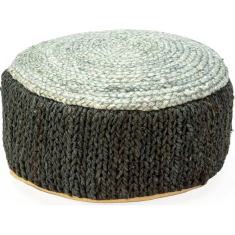 Pouf tressé noir gris assise confortable pour salon ou chambre - Noir tressé nuances de gris clair