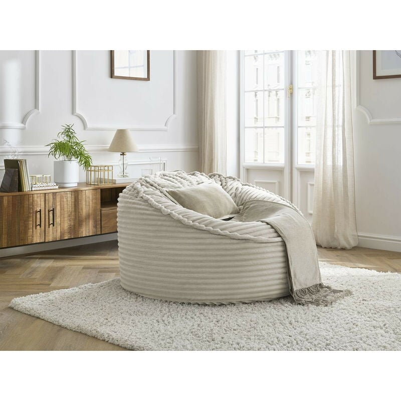 Pouf ultra moelleux socrate gros côtelé doux Beige - Bobochic