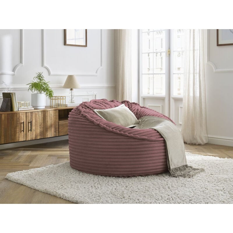 Pouf ultra moelleux socrate gros côtelé doux Rose - Bobochic