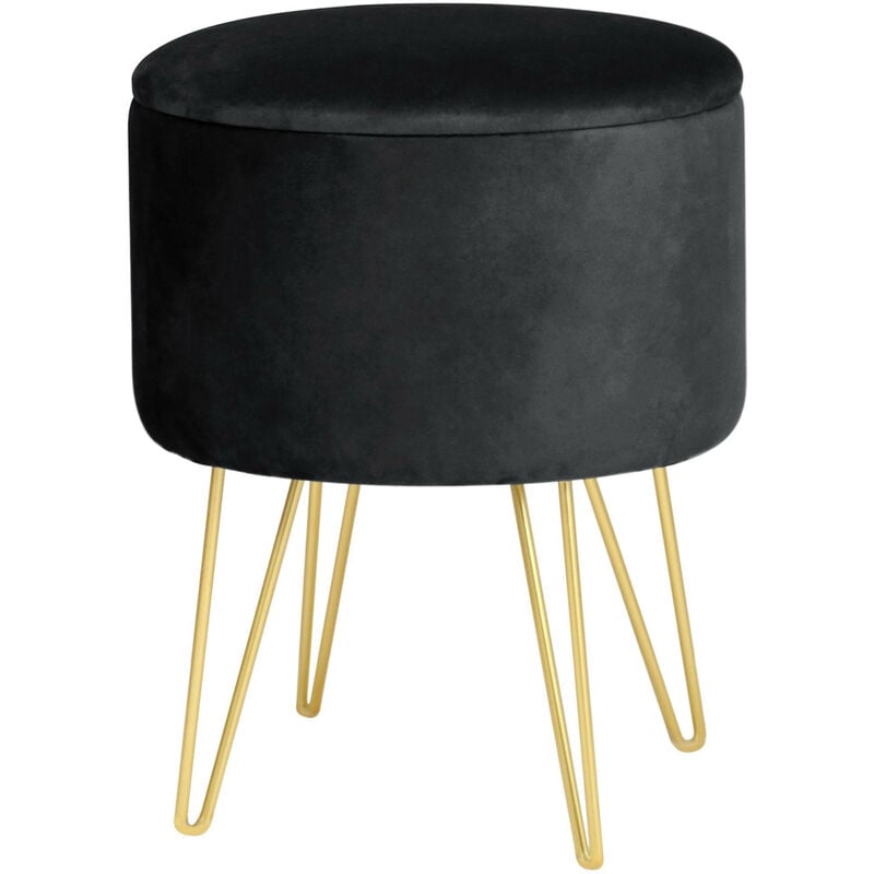 Pouf de Rangement avec Couvercle Akord lili velour colour Noir hauteur 45 cm