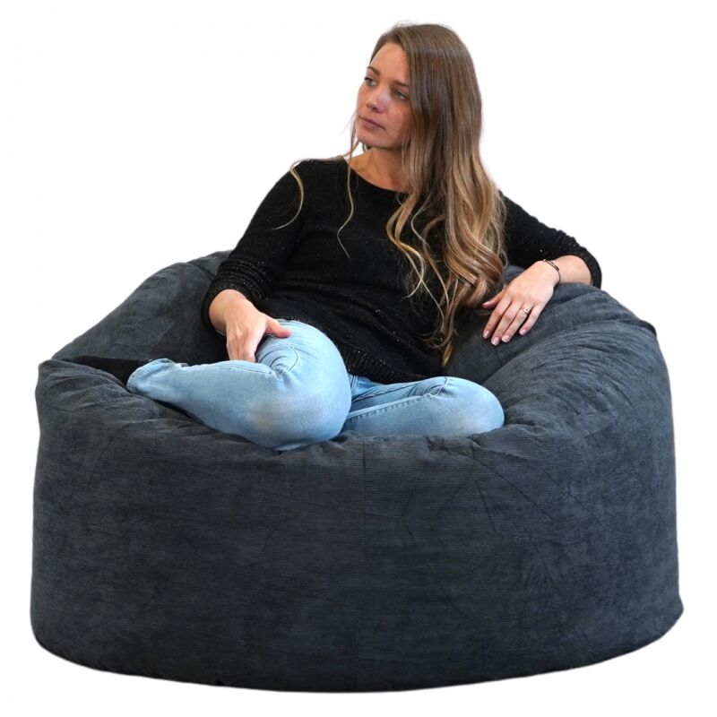 Pouf Velours Côtelé - 100 cm Bleu nuit Bananair