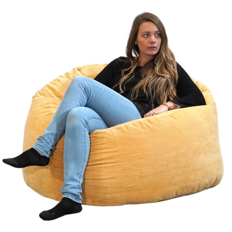 Pouf Velours Côtelé - 100 cm Jaune Bananair