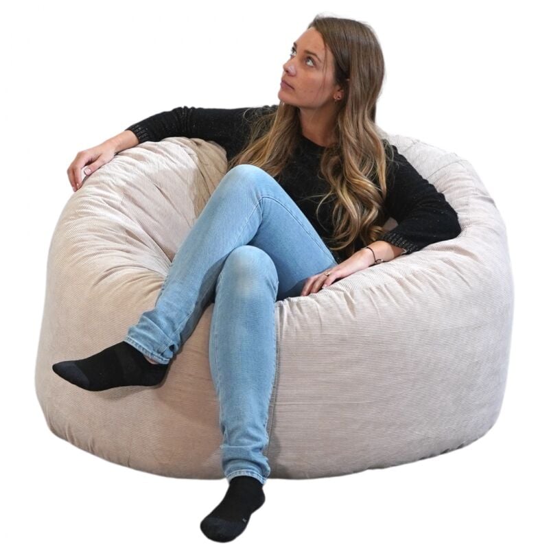 Pouf Velours Côtelé - 100 cm Beige Bananair