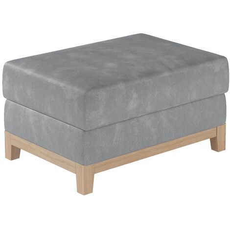 Pouf velours gris et pieds en bois de hêtre Saline 100cm