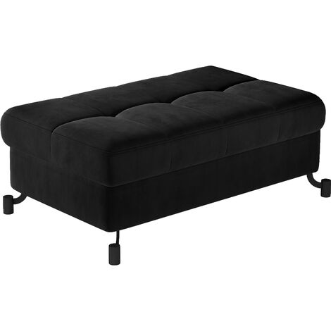 Pouf velours matelassé avec coffre de rangement LORI-Noir