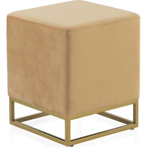 pouf velours moutarde base dorée assise carrée élégante - moutarde doré velours