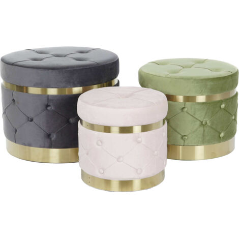 Pouf velours multicolore élégance moderne - Harmonie de gris, vert et blanc avec touche dorée