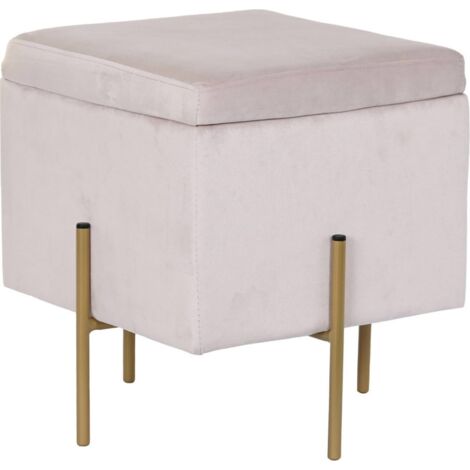 Pouf velours rose élégant avec pieds dorés - Rose pastel aux reflets dorés