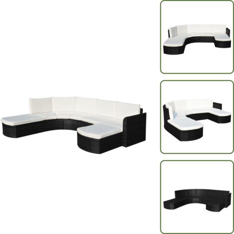 Pouf - vidaXL Set Divani da Giardino 4 pz con Cuscini in Polyrattan Nero - Cuscini per seduta