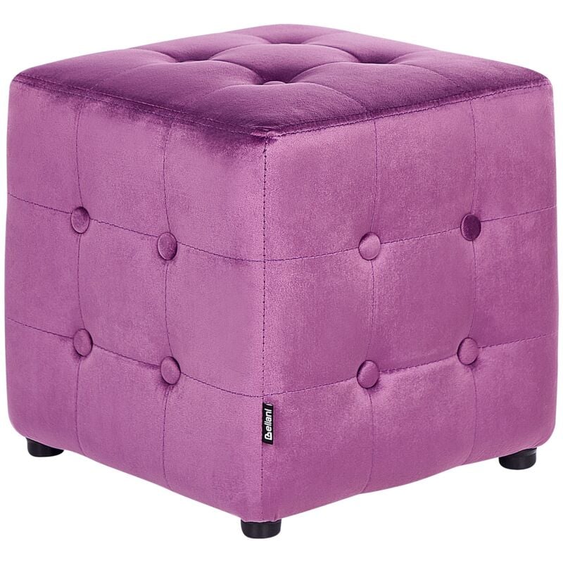 Pouf Cube en Velours Synthétique Violet Capitonné Rétro Pieds à Patins Wisconsin