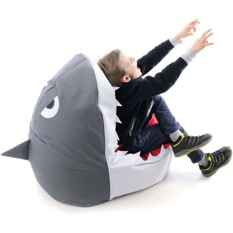 Pouf XL Pour Enfant, Design Requin Intérieur, Déhoussable, Salon, Chambre, Blanc BiG52