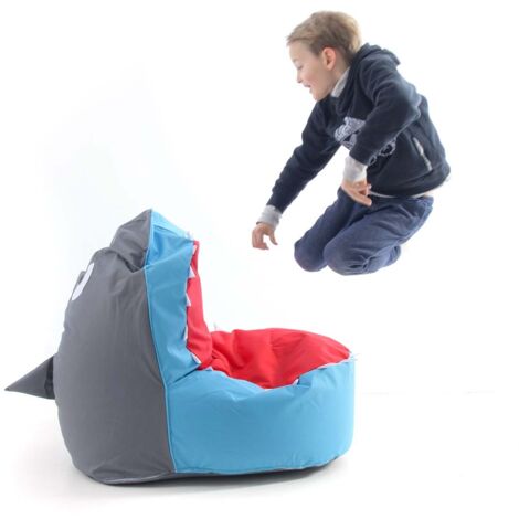 Pouf XL Pour Enfant, Design Requin Intérieur, Déhoussable, Salon, Chambre, Bleu BiG52