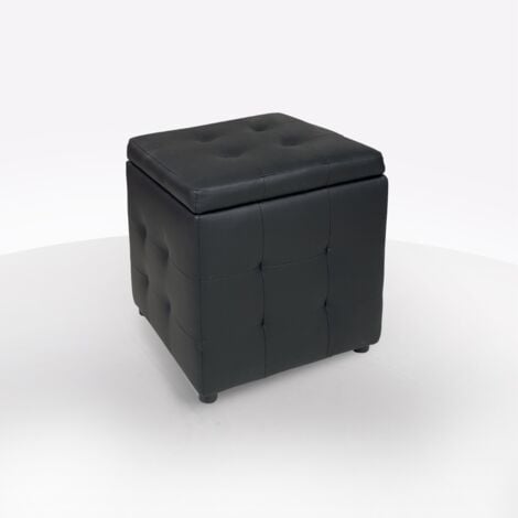 POUFF CONTENITORE CM 44X44 H. 45 IN ECOPELLE NERA