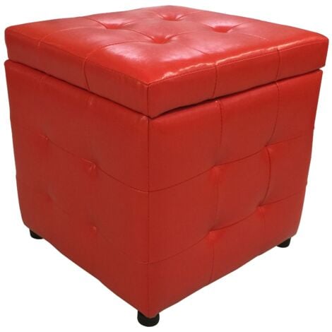 Pouf Rotondo Oro e Tessuto Rosso Damasco - Poli Srl