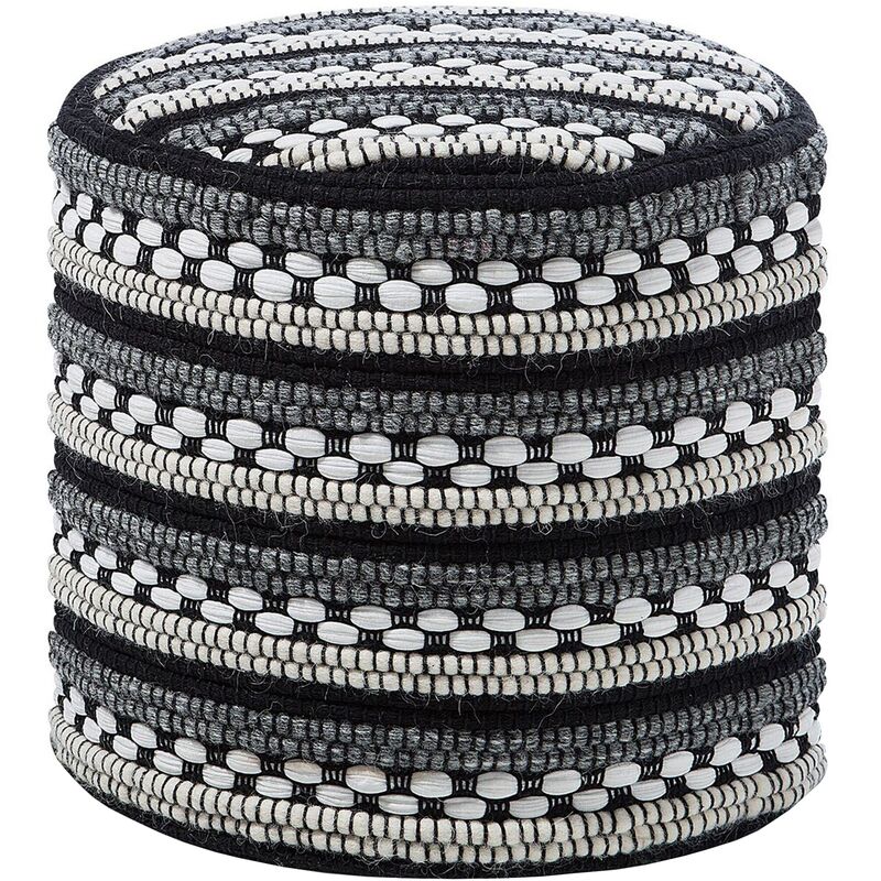 Boho Rustic Knitted Pouffe Stripe Pattern Living Room Black and White Guntur