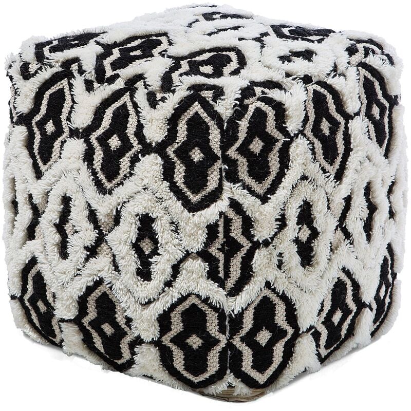 Modern Square Pouffe Pouf Black White Shaggy Cotton Wool Living Room Orai