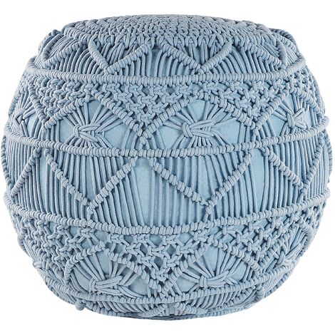 main image of "Pouffe Blue Boho Knitted Round Cotton Ottoman 40 x 40 cm Kayseri"