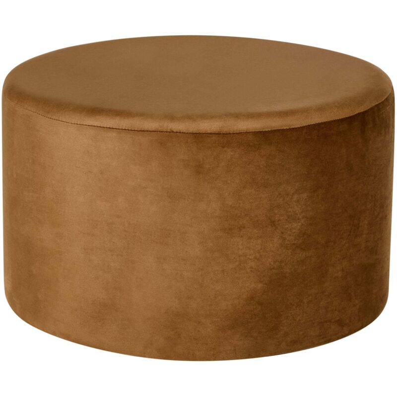 Beliani Round Pouffe Velvet Golden Brown Ottoman Round Footstool Glam Living Room Bedroom Millen