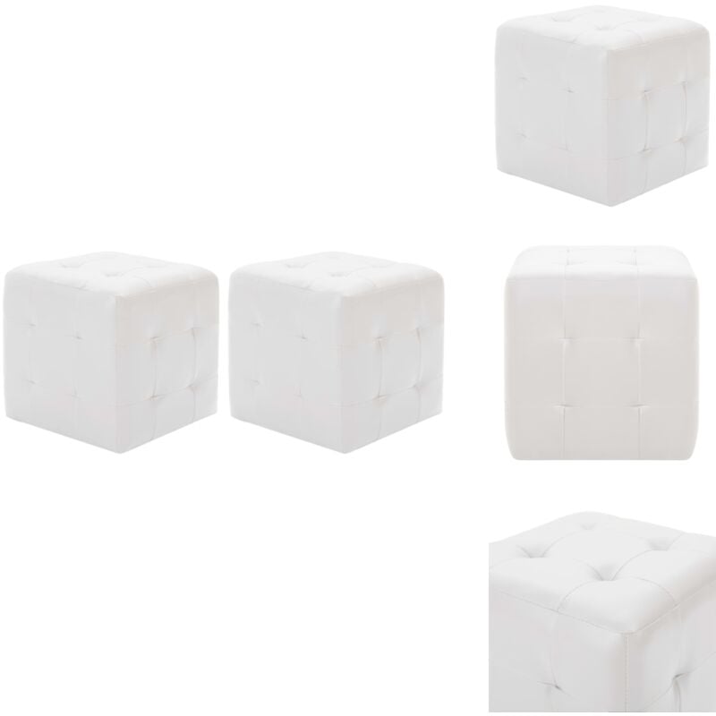 Poufs 2 pcs Blanc 30 x 30 x 30 cm Similicuir - Pouf - Simuli Cuir - Blanc - Meuble Salon - Chaise Relaxante