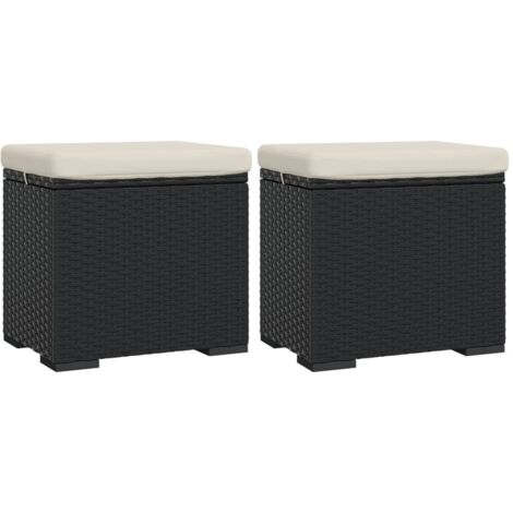 Poufs avec coussins 2 pcs noir 40x30x40 résine tressée