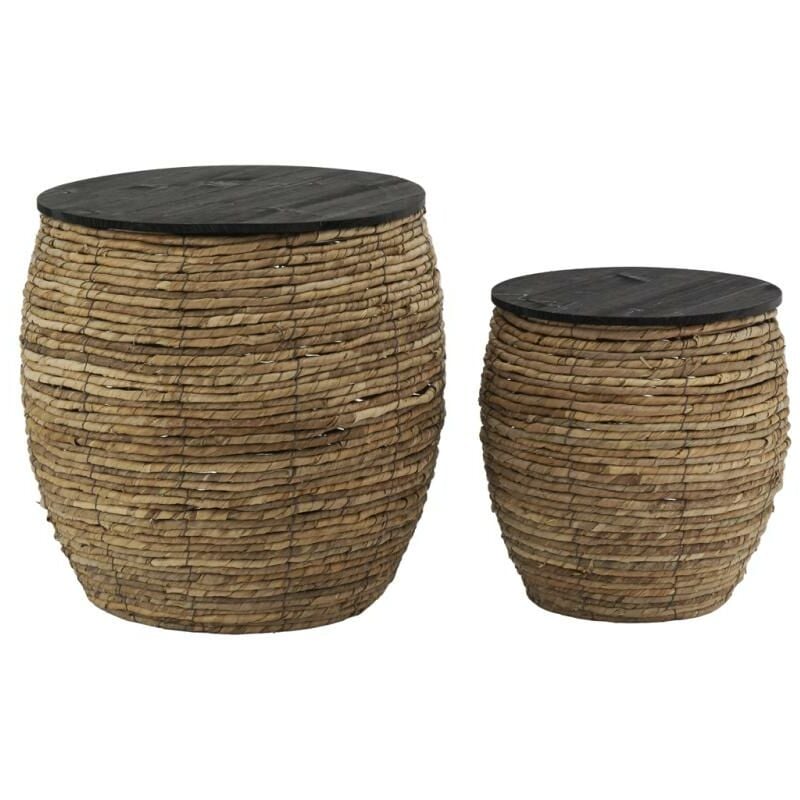 Poufs coffres en abaca et bois (lot de 2)