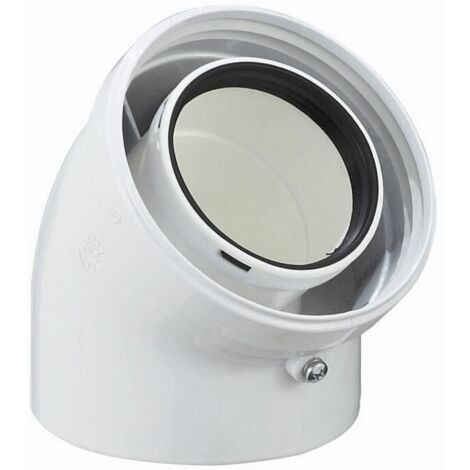 Poujoulat – Coude 45° pour raccord fumisterie – Diamètre 80/125 GP – Polypropylène/métal laqué blanc – Compatible systèmes C1 et C3 - EC4580GP