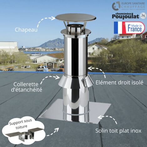 Poujoulat – Kit sortie toit plat 150 mm – Conduit isolé double paroi – Chapeau pare-pluie standard – Installation facile et rapide