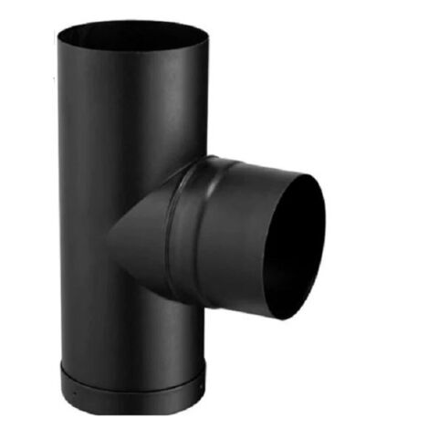 Poujoulat – Té de raccordement en acier émaillé noir mat Ø150 – Angle 90° pour poêles à bois – Emboîtement mâle/femelle – 56150955