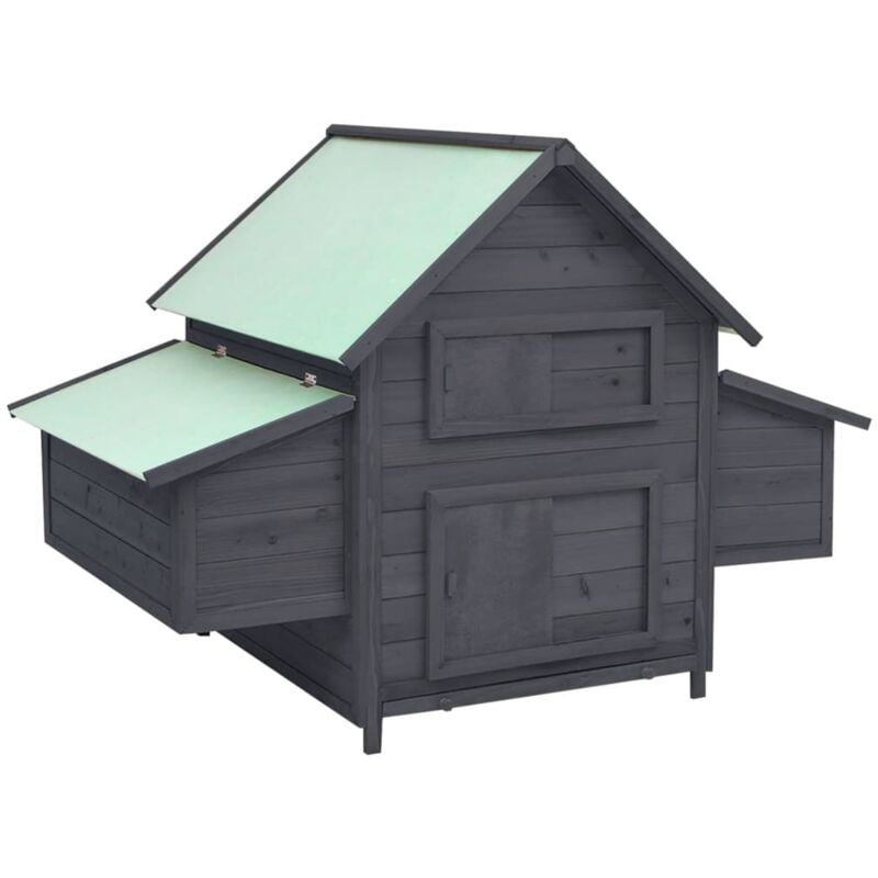 Helloshop26 - Poulailler 152 x 96 x 110 cm bois de sapin massif gris et blanc