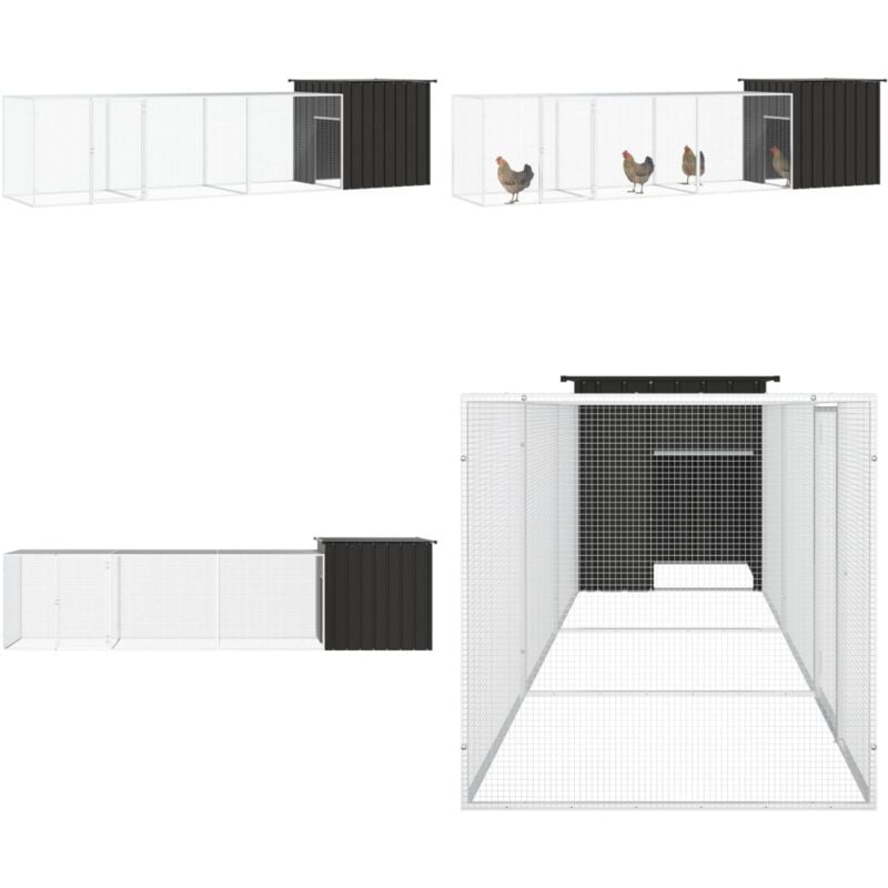Poulailler Anthracite 400x91x100 cm Acier galvanisé - Cage à Poulet - Poulailler - Abri Animal - Maison Pour Oiseaux - Élevage Volaille - Home &