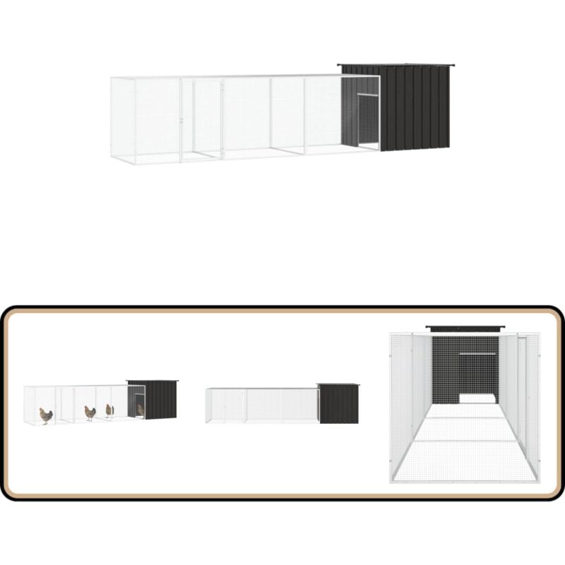 Vidaxl - Poulailler Anthracite 400x91x100 cm Acier galvanisé - Cage à Poulet - Poulailler - Abri Animal - Maison Pour Oiseaux - Élevage Volaille