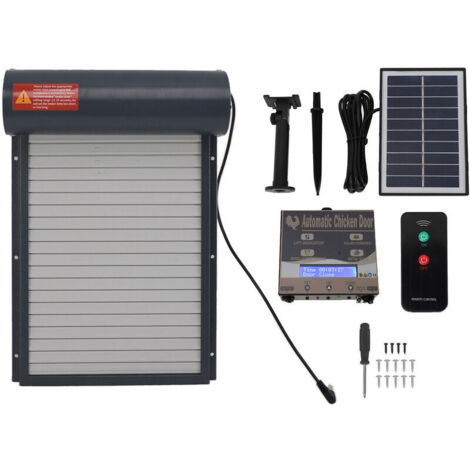Poulailler Automatique Solaire Portail Roulant Porte Automatique Poulailler Solaire avec capteur de lumière, Commande de Minuterie, Télécommande