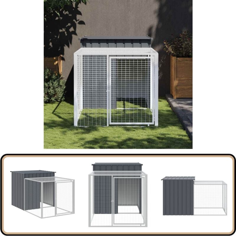 Poulailler avec cour anthracite 110x201x110 cm acier galvanisé - Poulailler - Cage À Poules - Abri Pour Oiseaux - Coop Pour Poules - Animal Domestique