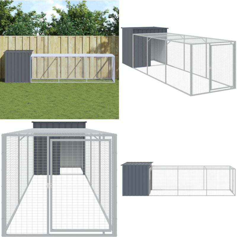 Poulailler avec cour anthracite 110x405x110 cm acier galvanisé - Poulailler - Cage à Oiseaux - Abri Pour Poulet - Coop Pour Poule - Animal Domestique