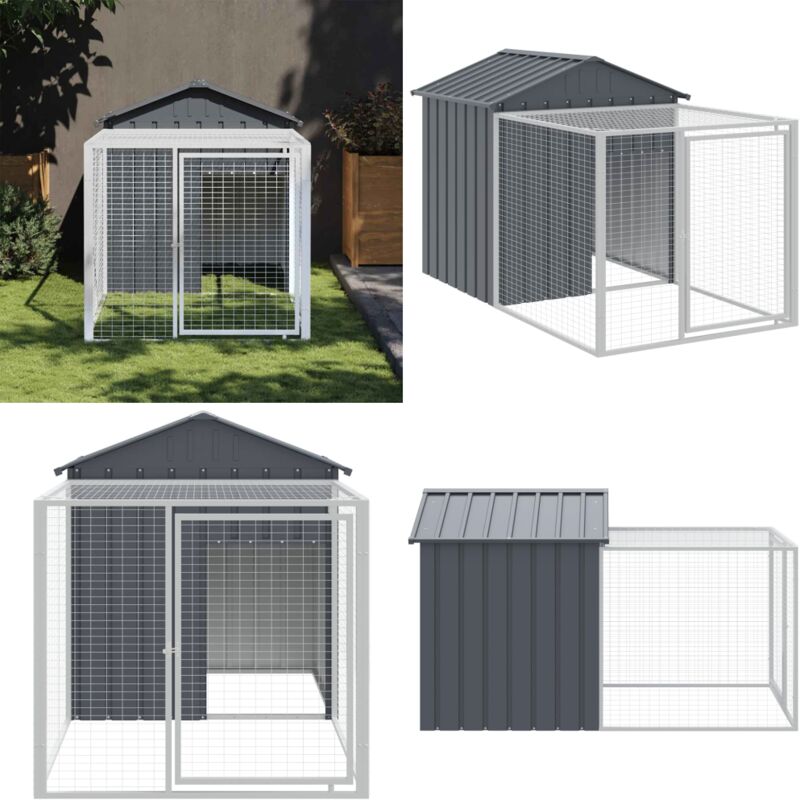 Poulailler avec cour anthracite 117x201x123 cm acier galvanisé - Poulailler - Cage à Poules - Abri Pour Oiseaux - Coop Pour Poules - Animal