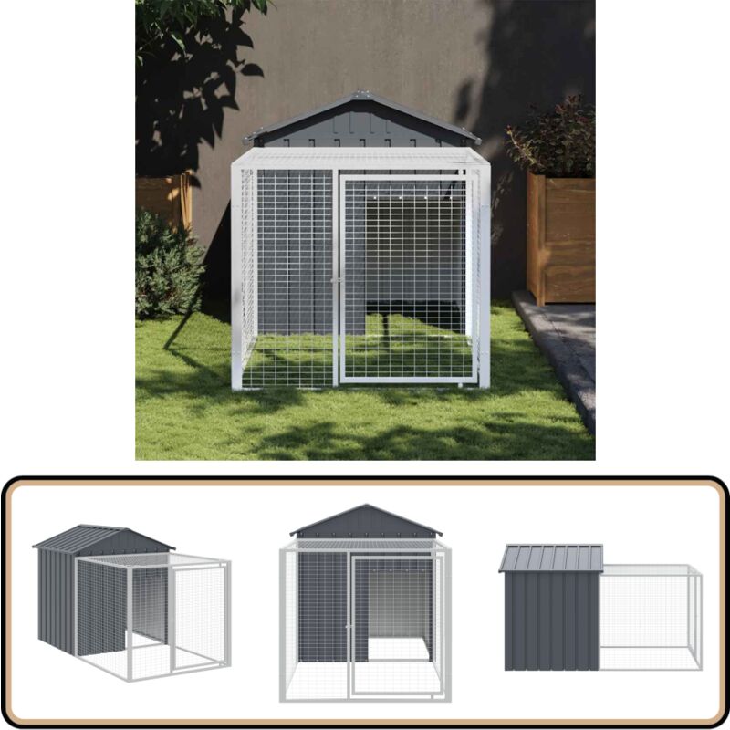 Poulailler avec cour anthracite 117x201x123 cm acier galvanisé - Poulailler - Cage à Poules - Abri Pour Oiseaux - Coop Pour Poules - Animal Domestique
