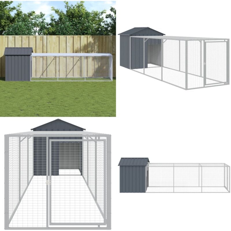 Poulailler avec cour anthracite 117x405x123 cm acier galvanisé - Poulailler - Cage à Oiseaux - Abri Animal - Coop Poule - Accessoires Volaille - Home