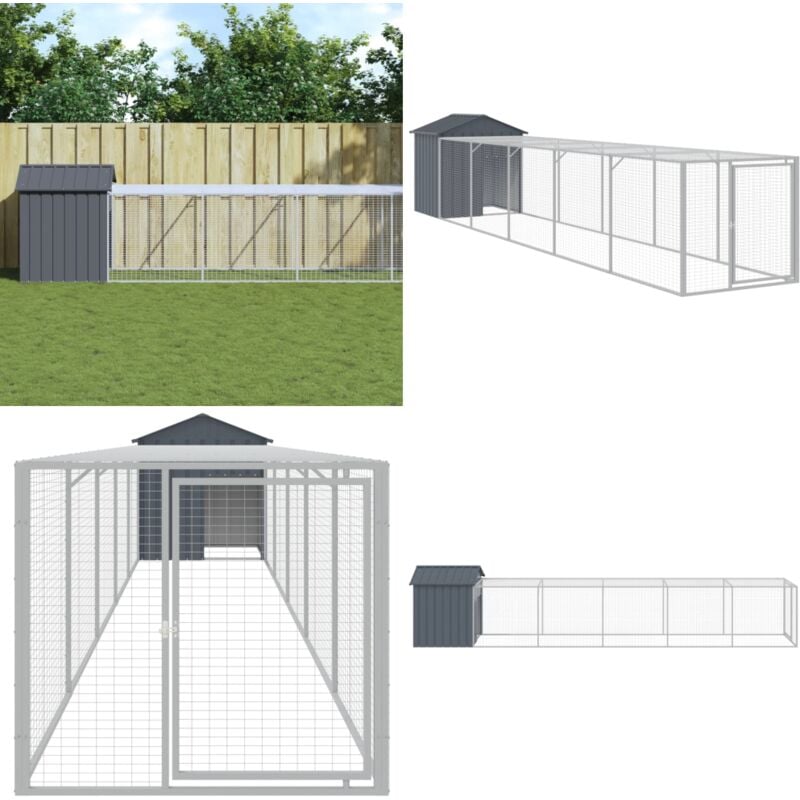 Vidaxl - Poulailler avec cour anthracite 117x609x123 cm acier galvanisé - Poulailler - Cage à Poule - Abri Pour Oiseaux - Coop Pour Poules - Animal