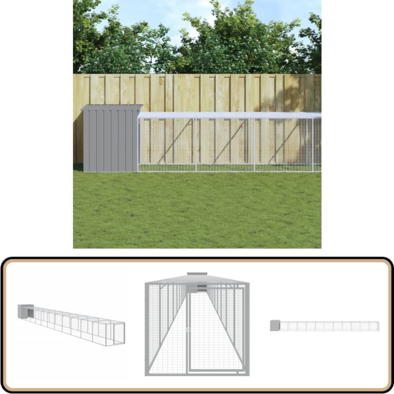 Poulailler avec cour gris clair 110x1221x110 cm acier galvanisé - Poulailler - Cage À Poules - Abri Pour Oiseaux - Animal Domestique - Volaille