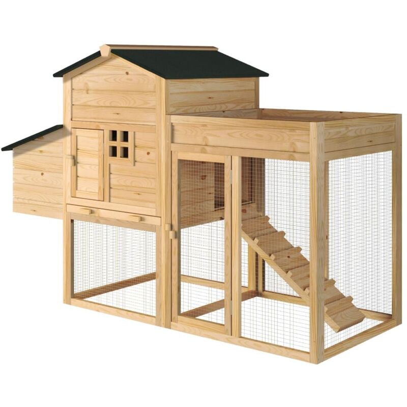 Vente-unique - Poulailler avec enclos et potager - 4 poules - l. 168 x p. 64 x h. 109 cm - Naturel - campora