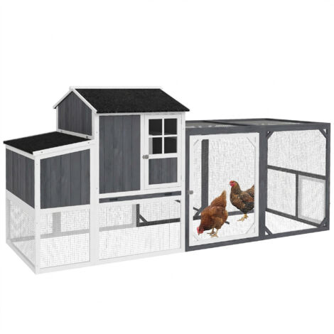 Poulailler avec enclos pour 3-4 poules, 3 nichoirs intégrés, surface 1,9 m², bois de sapin gris