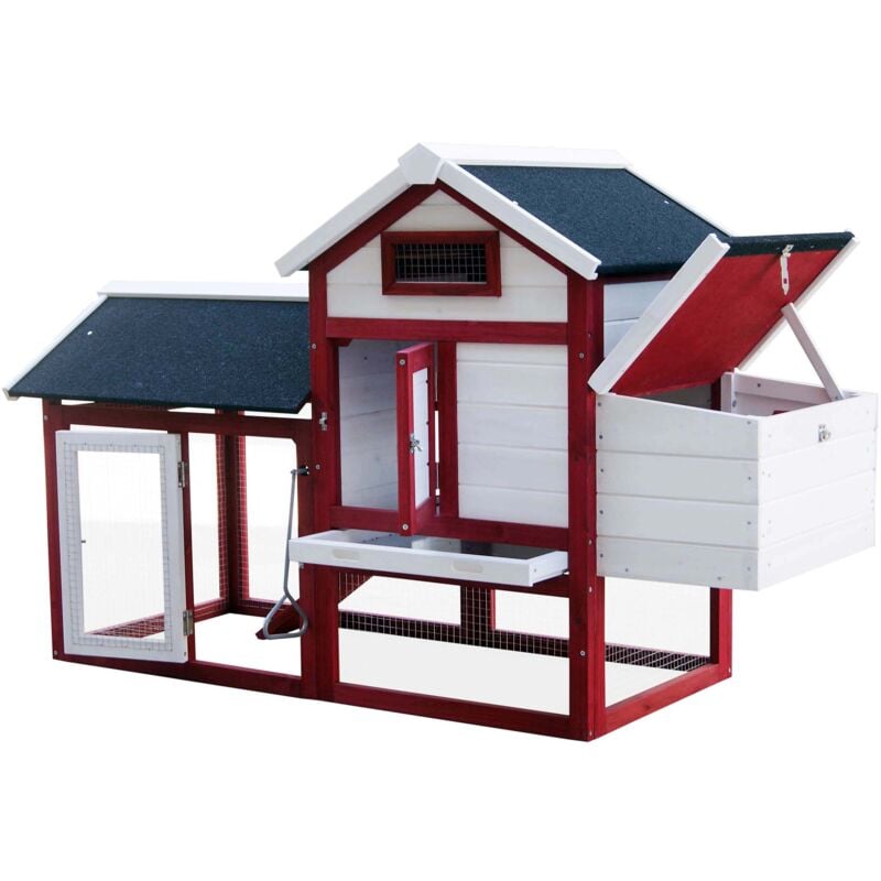 Fudajo - Wiltec Poulailler avec Nichoir, Enclos & Pondoir – 1155 x 520 mm – en Bois sapin – Toit bitumé – avec Grillage et Bac à crottes – Maison