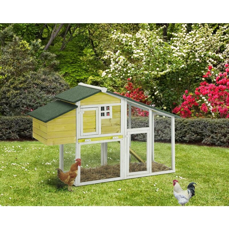 Hobag - Poulailler avec Pondoir en bois - 2 Poules - Jaune