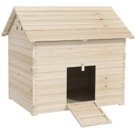 Poulailler-Bois-Sapin-Toit-Basculant-Pratique-Sol-Surélevé-Protection-Rampe-Accès-Anti-Échappement-100x82,5x91cm