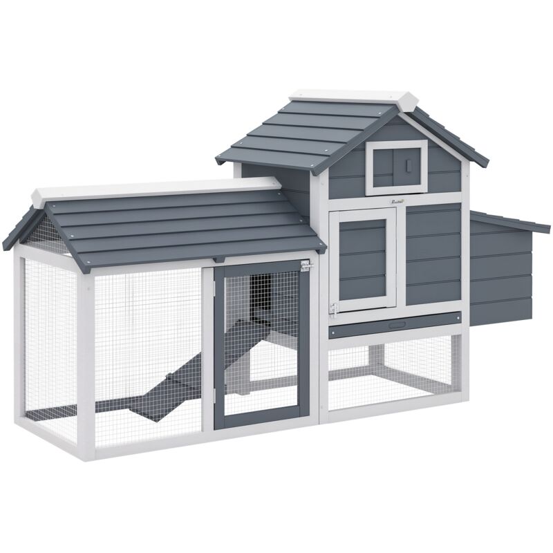 Poulailler - PawHut - cottage cage à poules sur pied multi-équipement habitat extérieur - bois sapin - 150,5x54x87cm