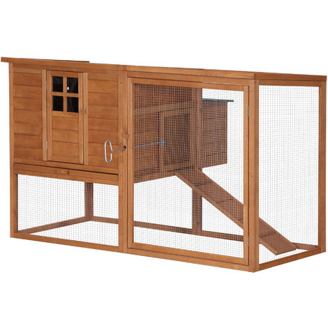 Poulailler cottage cage à poules sur pied dim. 168L x 110l x 101H cm multi-équipement bois sapin lasuré - Marron