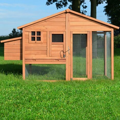 Poulailler de luxe en bois pour jardin exterieur 2-5 poules Cage Canard 2 perchoir Nichoir 190 x 67 x 117 cm