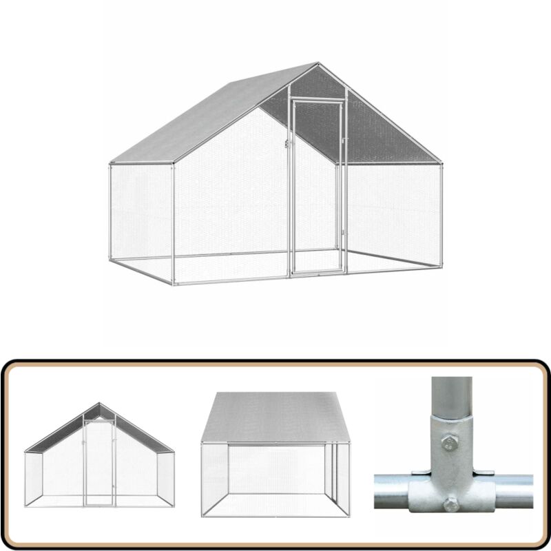 Poulailler d'extérieur 2,75 x 2 x 1,92 m Acier galvanisé - Poulailler Extérieur - Poulailler Métal - Abri Pour Poulet - Coop Pour Poule - Voliére