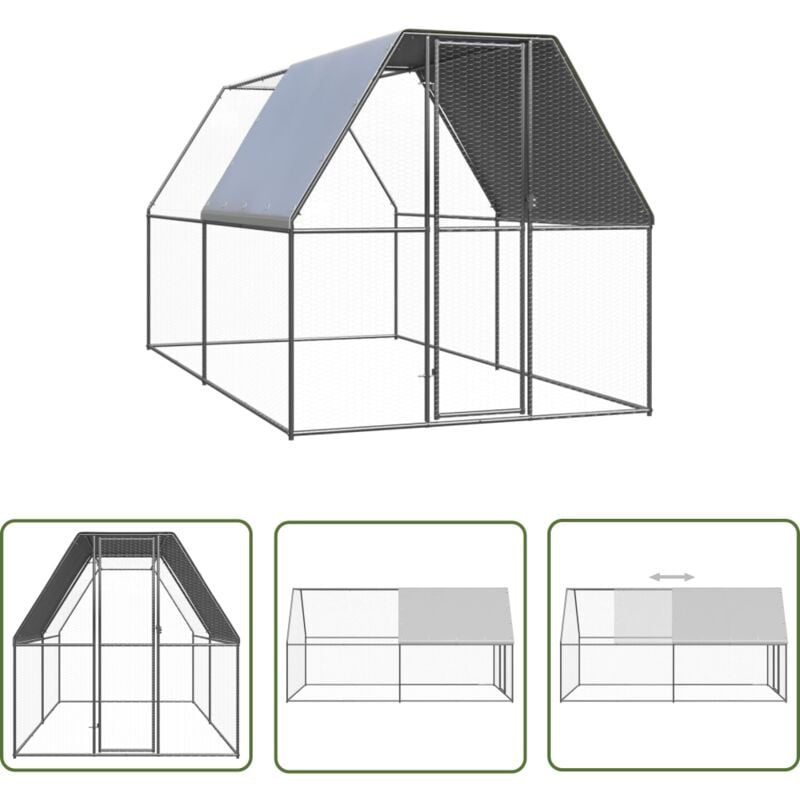 The Living Store Poulailler d'extérieur 2x4x2 m Acier galvanisé - Poulailler Extérieur - Abri Pour Animaux - Voliére - Poulet - Canard