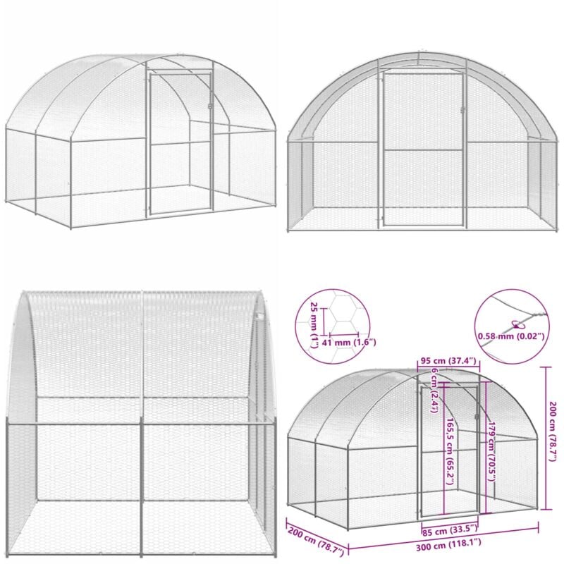 Poulailler d'extérieur 3x2x2 m Acier galvanisé - Poulailler Extérieur - Abri Poulet - Coop Poule - Cage Oiseaux - Espace Animal Domestique - Home &